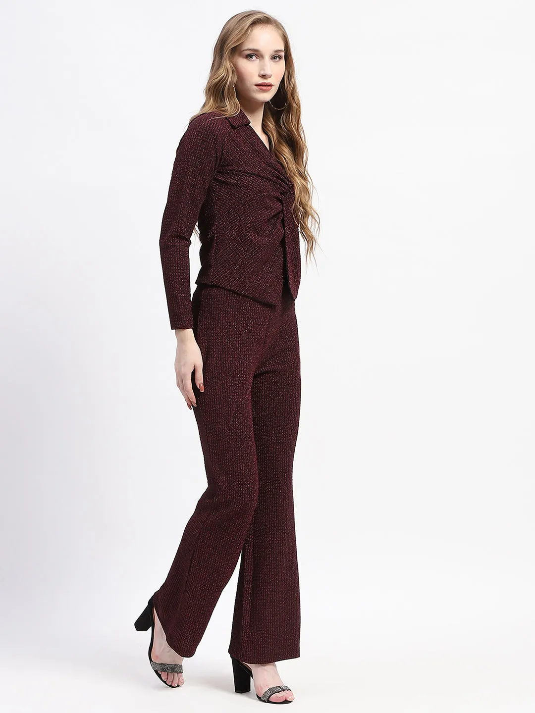 Madame Plum Twist Front Top and Wide-Leg Pants Co-ord Set