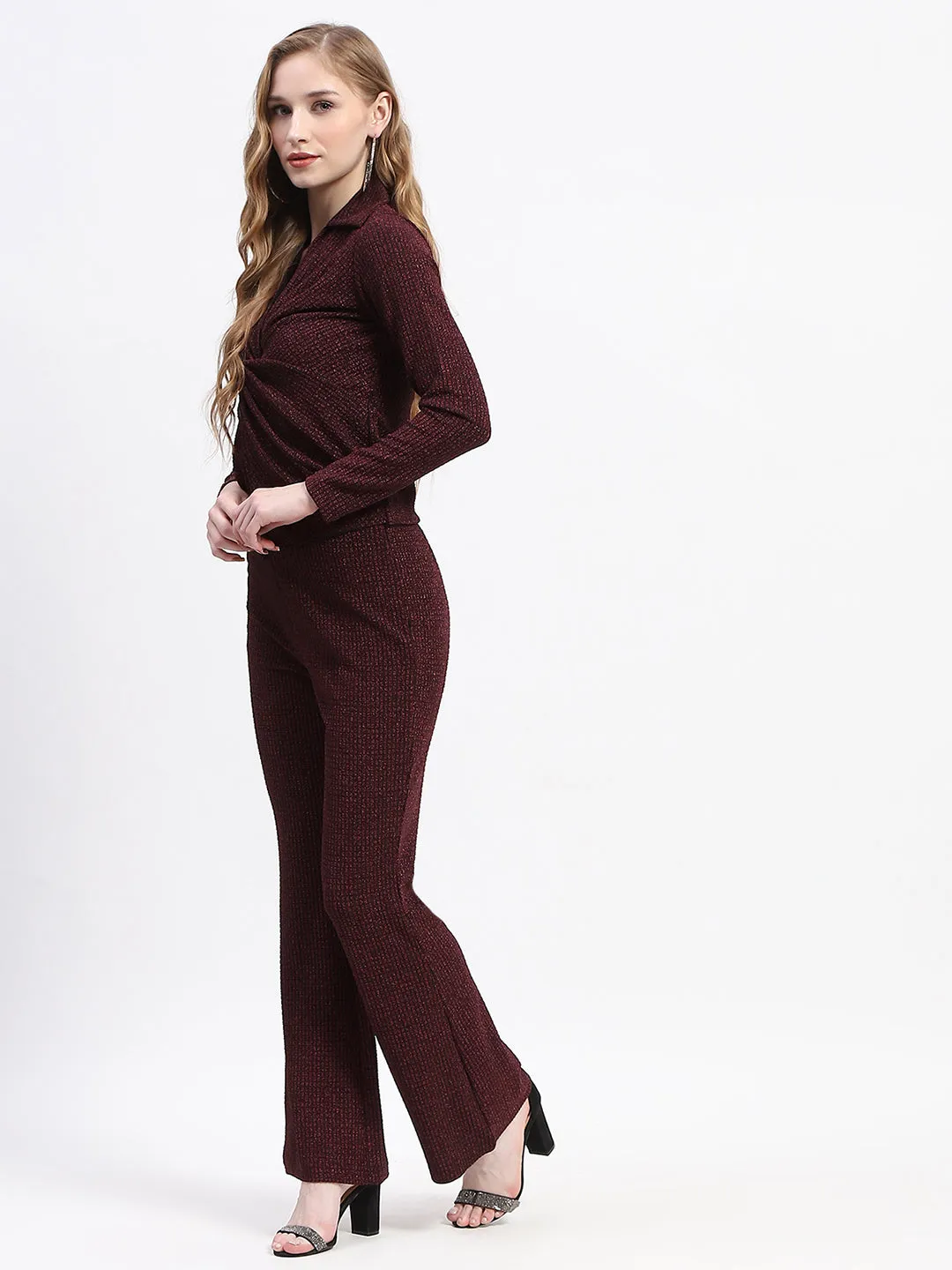 Madame Plum Twist Front Top and Wide-Leg Pants Co-ord Set
