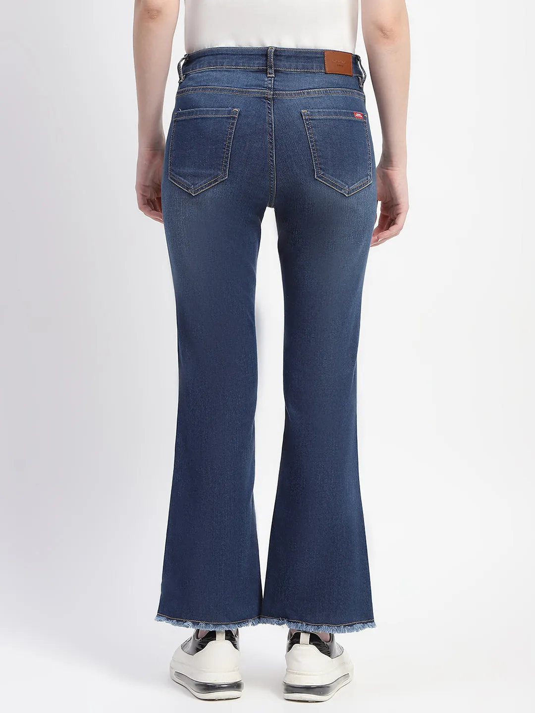 Madame Ripped Frayed Hem Navy Blue Flared Jeans