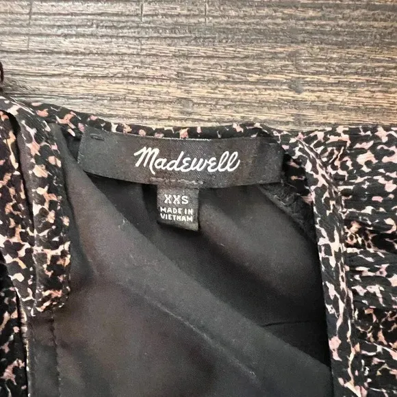 MADEWELL Crinkle Georgette V-Neck Babydoll Mini Dress LEOPARD PRINT SIZE XXS