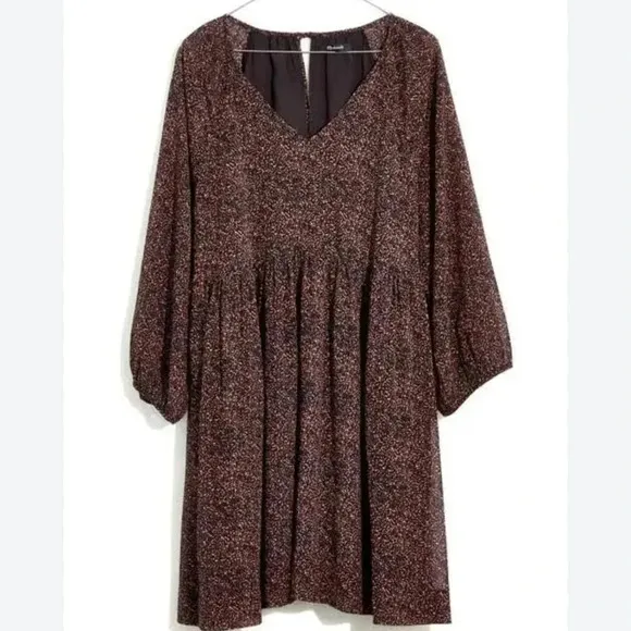 MADEWELL Crinkle Georgette V-Neck Babydoll Mini Dress LEOPARD PRINT SIZE XXS
