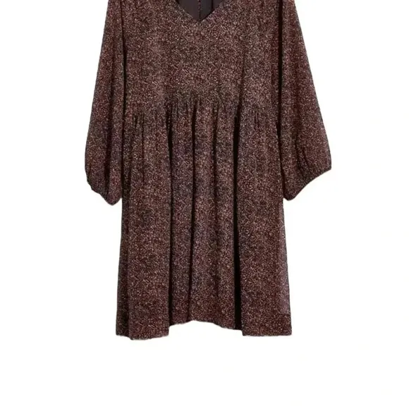 MADEWELL Crinkle Georgette V-Neck Babydoll Mini Dress LEOPARD PRINT SIZE XXS