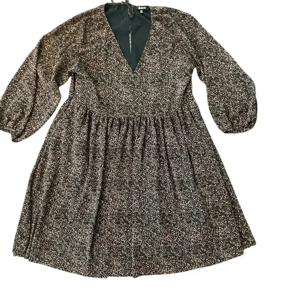MADEWELL Crinkle Georgette V-Neck Babydoll Mini Dress LEOPARD PRINT SIZE XXS