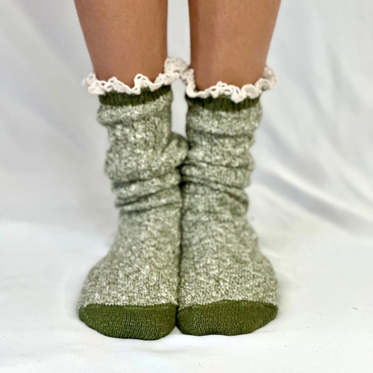 MARLED cotton short lace boot socks - olive