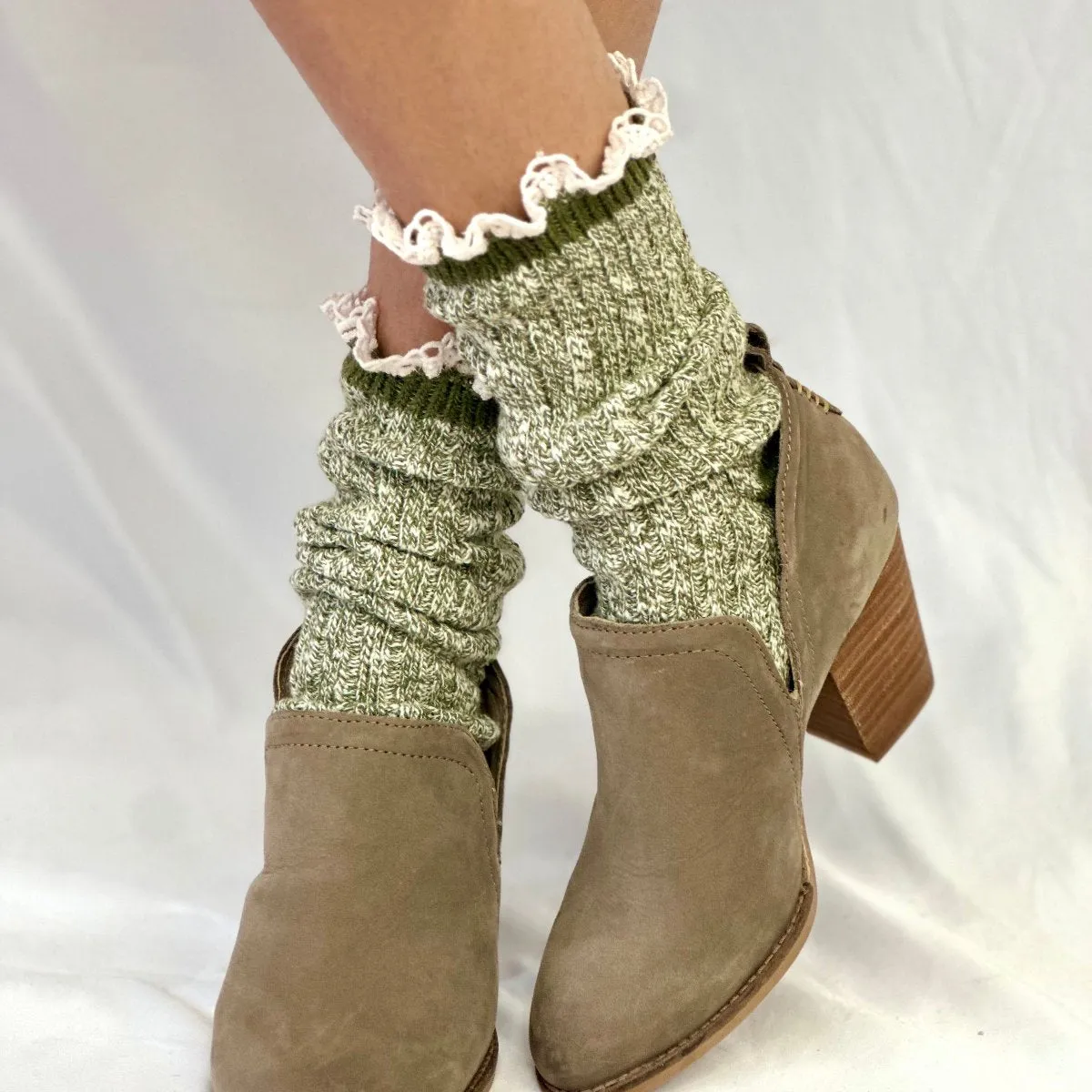 MARLED cotton short lace boot socks - olive