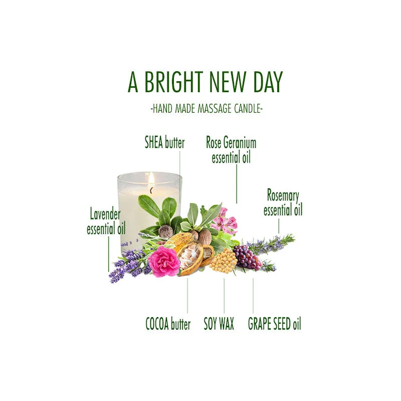 Massage Candle soy wax rose geranium lavender 210 ml A BRIGHT NEW DAY