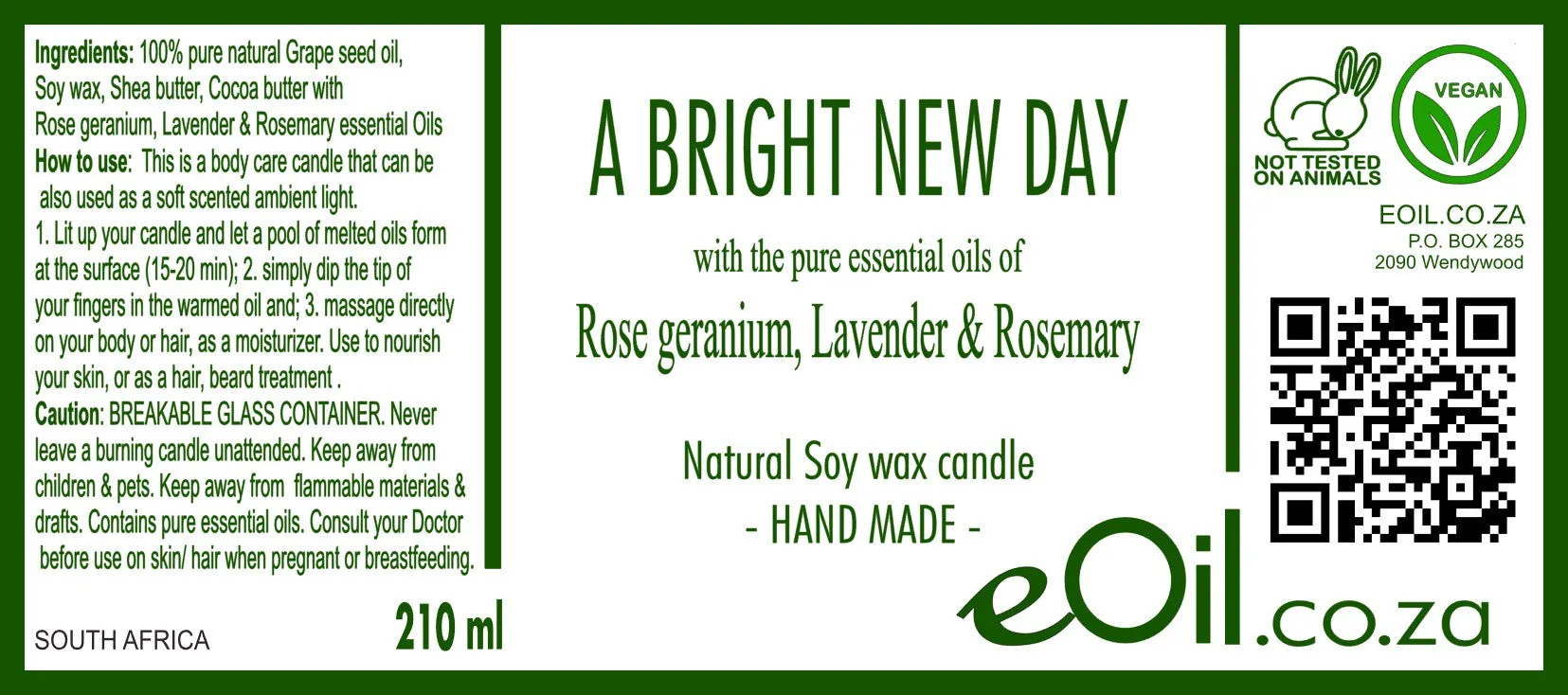 Massage Candle soy wax rose geranium lavender 210 ml A BRIGHT NEW DAY