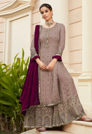 Mauve Mirrorwork Embroidered Gharara Suit
