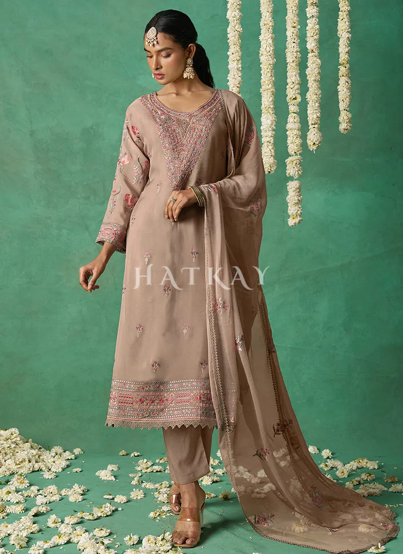 Mauve Multi Embroidery Pakistani Pant Style Suit