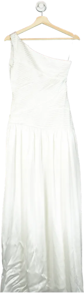 Meshki Ivory Jenna One Shoulder Pleated Maxi Dress UK S