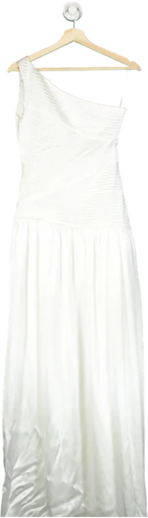 Meshki Ivory Jenna One Shoulder Pleated Maxi Dress UK S
