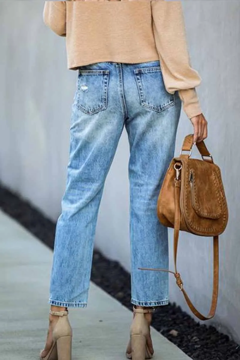 Mid Waist Ripped Jeans