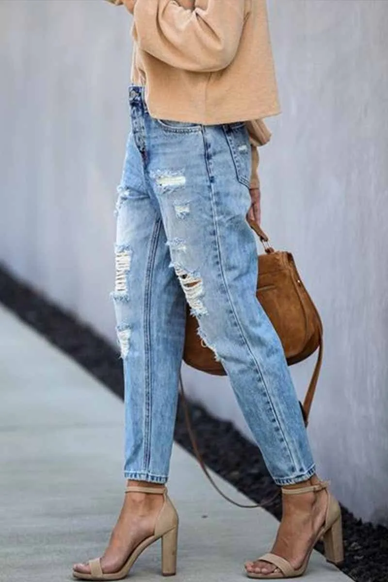 Mid Waist Ripped Jeans