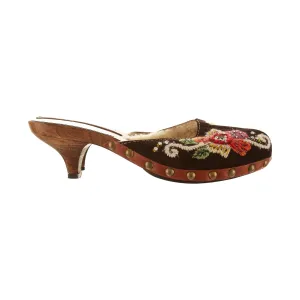 Miu Miu Brown Embroidered Kitten Heels