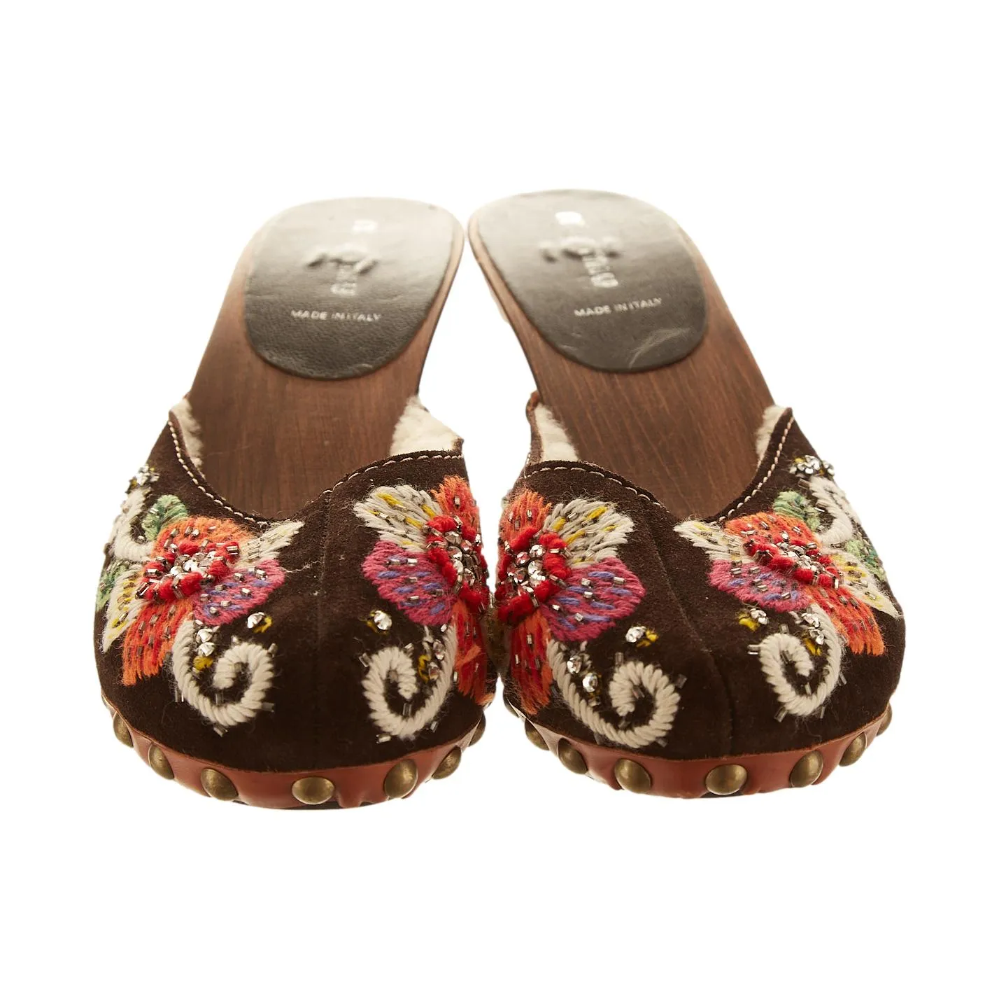 Miu Miu Brown Embroidered Kitten Heels
