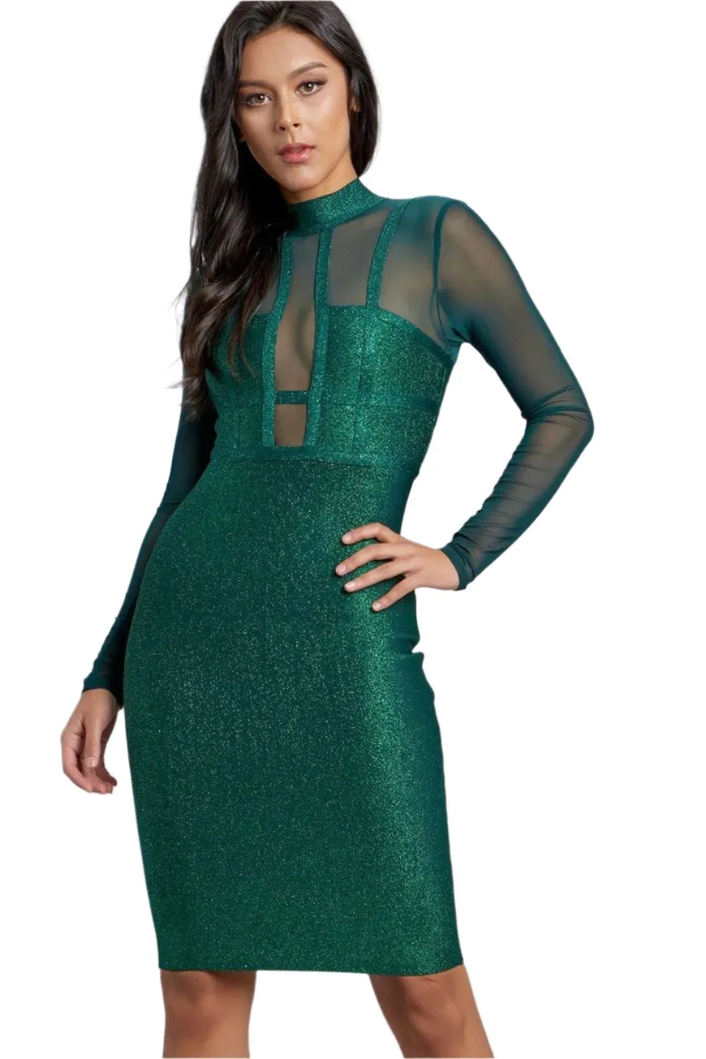 Mock Neck Glitter Bandage Dress