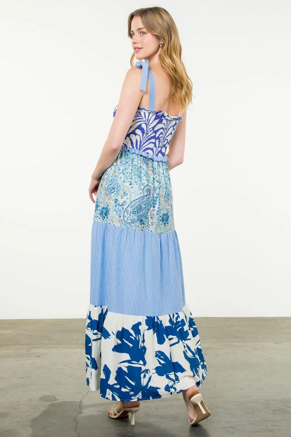 MULTI PRINTED MAXI DRESS-BLUE