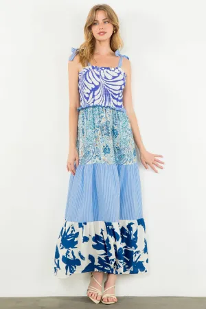 MULTI PRINTED MAXI DRESS-BLUE