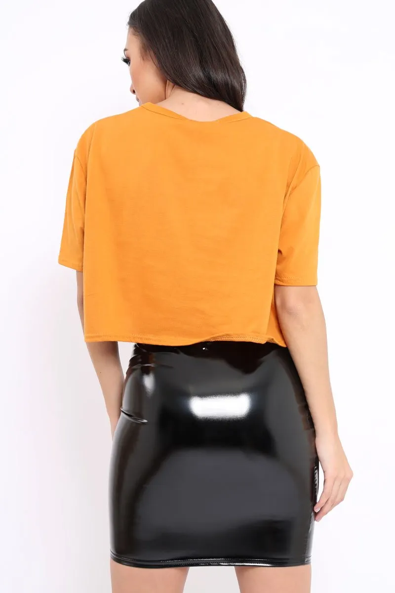Mustard Guilty Cropped Slogan T-shirt - Jaedyn