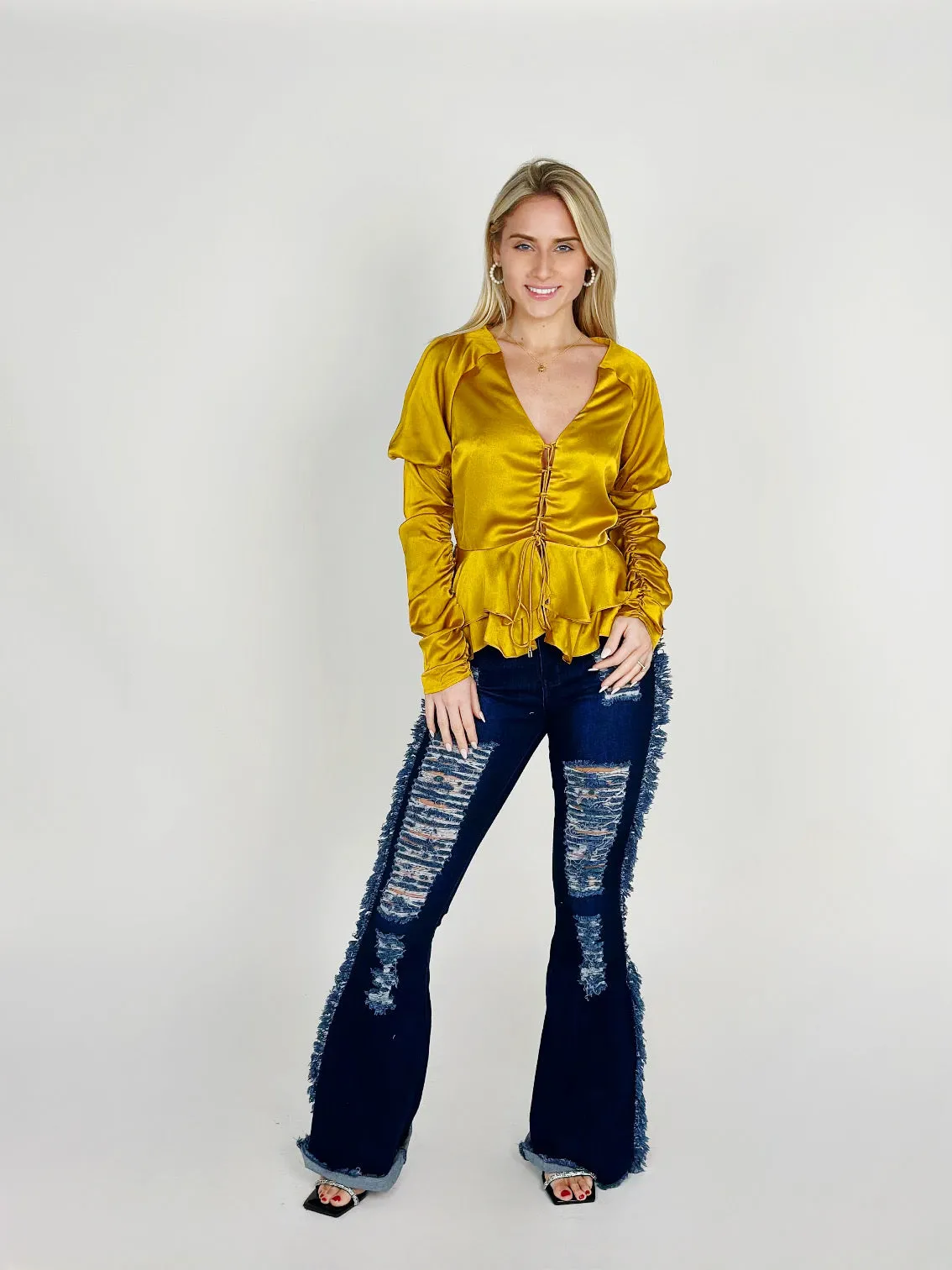 Mustard Satin Top