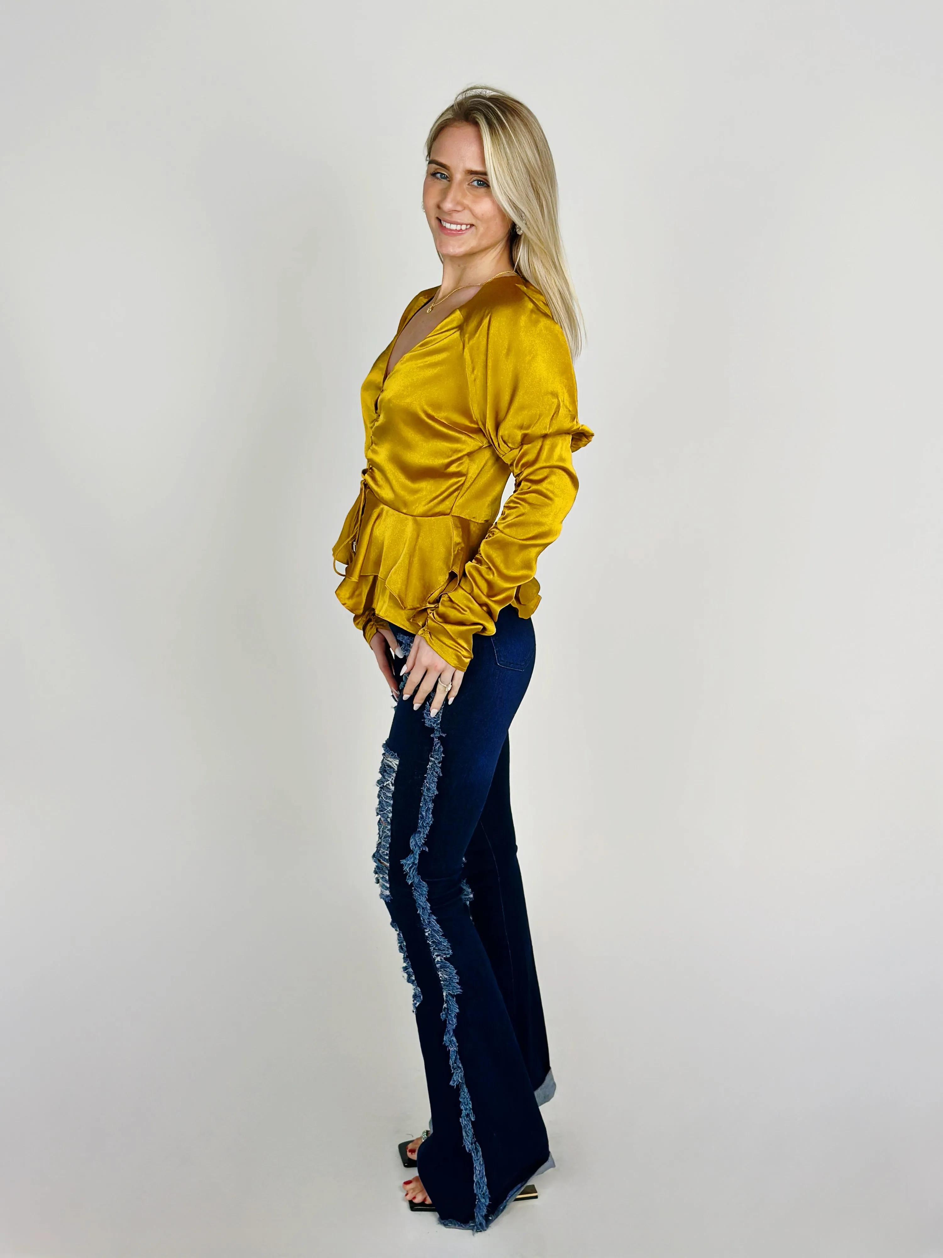 Mustard Satin Top