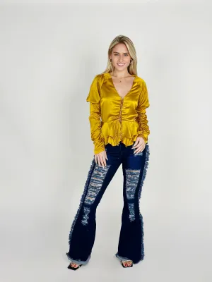 Mustard Satin Top