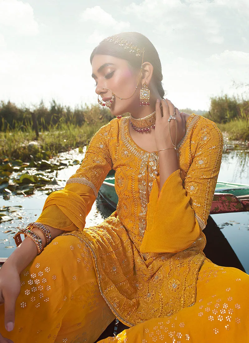 Mustard Sequence Embroidered Gharara Suit