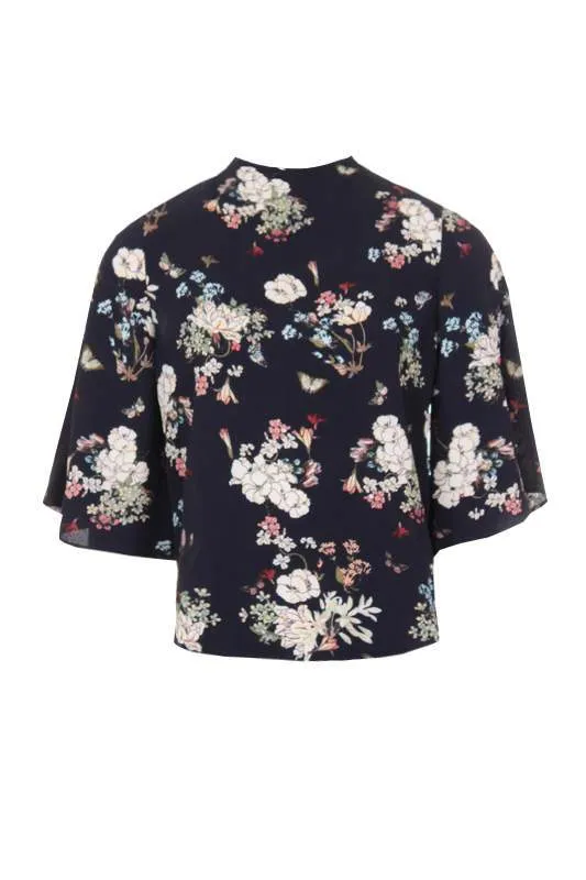 Navy Floral Print Top