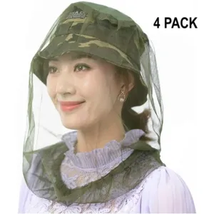 New Mosquito Head Green Net Face Mesh Cover,Net Mesh Face Protector Insect Bee Mosquito Resistance Sun Fish Hat,with Extra Fine Holes,Protector Head Face,Perfect for Outdoor Men or Women 4 PACK!
