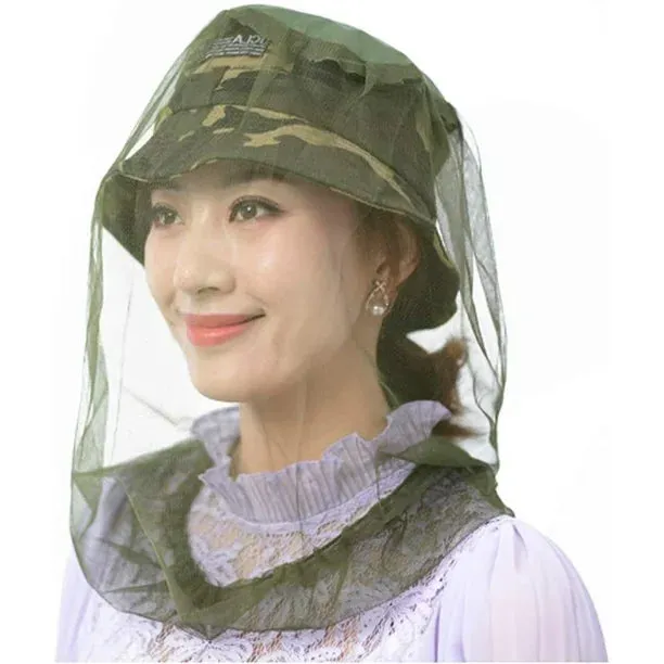 New Mosquito Head Green Net Face Mesh Cover,Net Mesh Face Protector Insect Bee Mosquito Resistance Sun Fish Hat,with Extra Fine Holes,Protector Head Face,Perfect for Outdoor Men or Women 4 PACK!