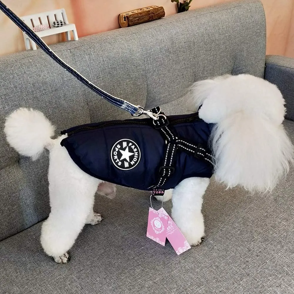 New Small Dog Jacket with Harness, Outdoor Dog Sport Vest, Outdoor Warm Pet Winter Coat Harness for Cats Puppy Small Dogs Sz L NAVY