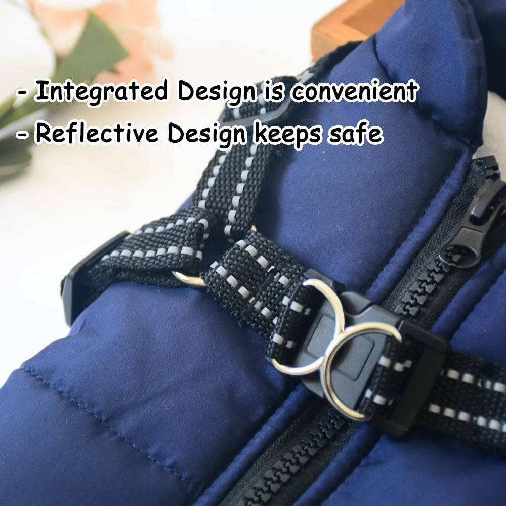 New Small Dog Jacket with Harness, Outdoor Dog Sport Vest, Outdoor Warm Pet Winter Coat Harness for Cats Puppy Small Dogs Sz L NAVY