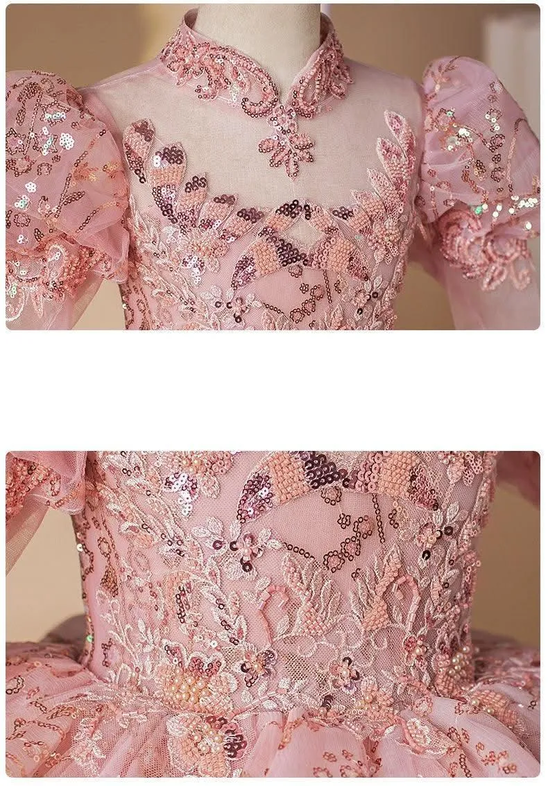 New style birthday party girl princess dress sequin pink elegant evening dress