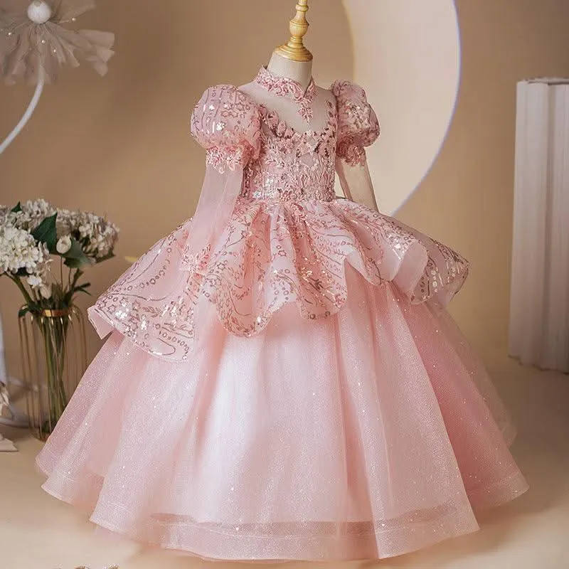 New style birthday party girl princess dress sequin pink elegant evening dress