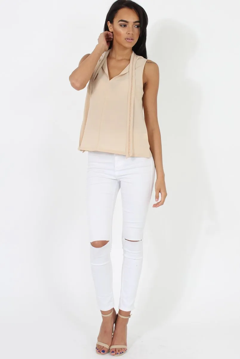 Nude V Front Tie Neck Top - Kennedy