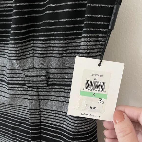NWT Calvin Klein Elegant CHARCOAL Multi Stripe Sheath Dress size 8