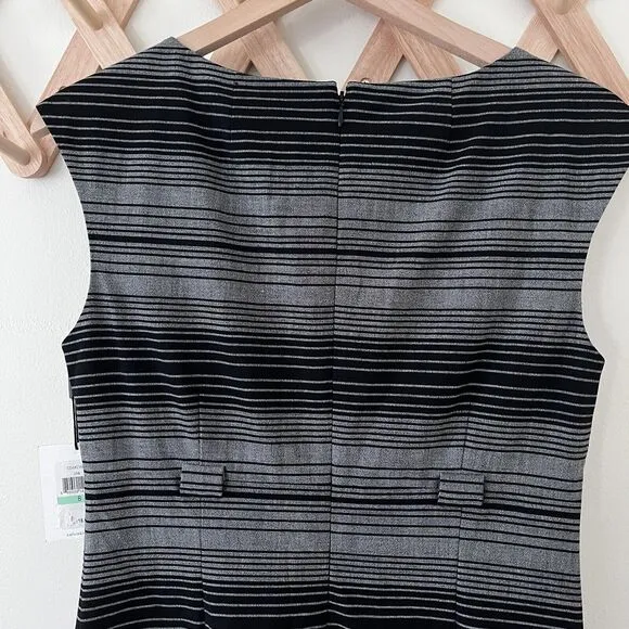 NWT Calvin Klein Elegant CHARCOAL Multi Stripe Sheath Dress size 8