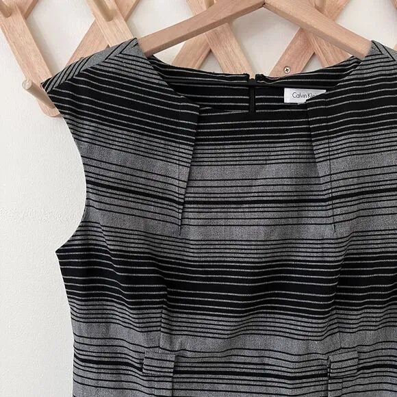 NWT Calvin Klein Elegant CHARCOAL Multi Stripe Sheath Dress size 8