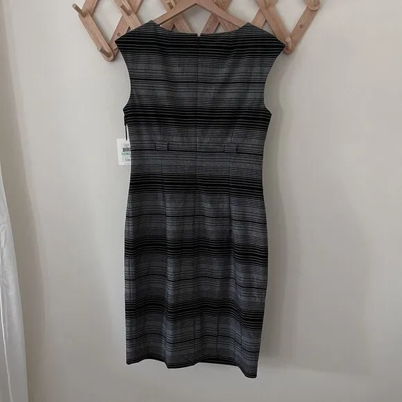 NWT Calvin Klein Elegant CHARCOAL Multi Stripe Sheath Dress size 8