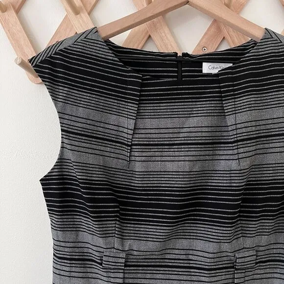 NWT Calvin Klein Elegant CHARCOAL Multi Stripe Sheath Dress size 8