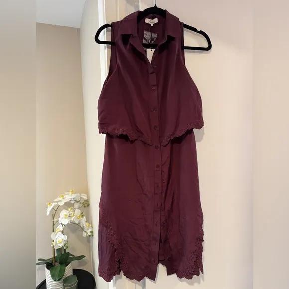 NWT PARKER Sleeveless Burgundy Button-Up Dress