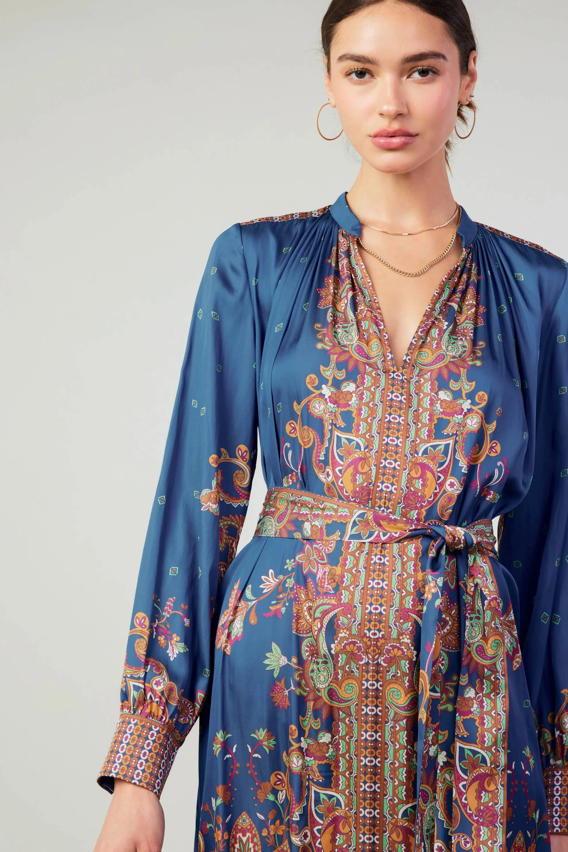Paisley Print Dress-Blue