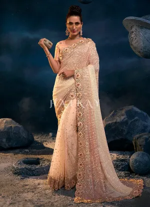 Pale Peach Sequence Embroidered Festive Saree
