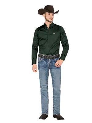 Pantalon Vaquero de Mezclilla Bordado Stretch Boot Cut para Hombre 'Montero' - ID: 4622