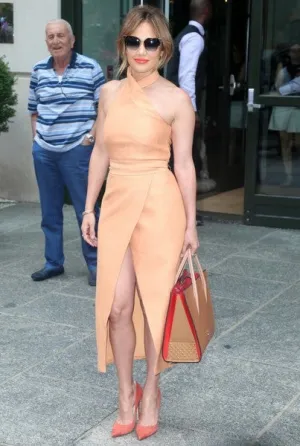 Peach Jennifer Lopez (J.Lo) Casual Empire Waist Dress Halter Party Prom Celebrity Dress