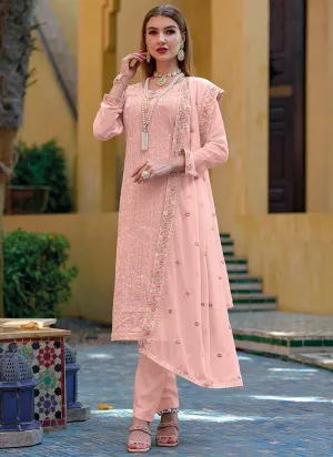 Peach Multi Embroidery Pakistani Pant Style Suit