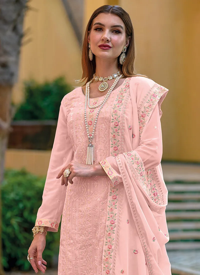 Peach Multi Embroidery Pakistani Pant Style Suit