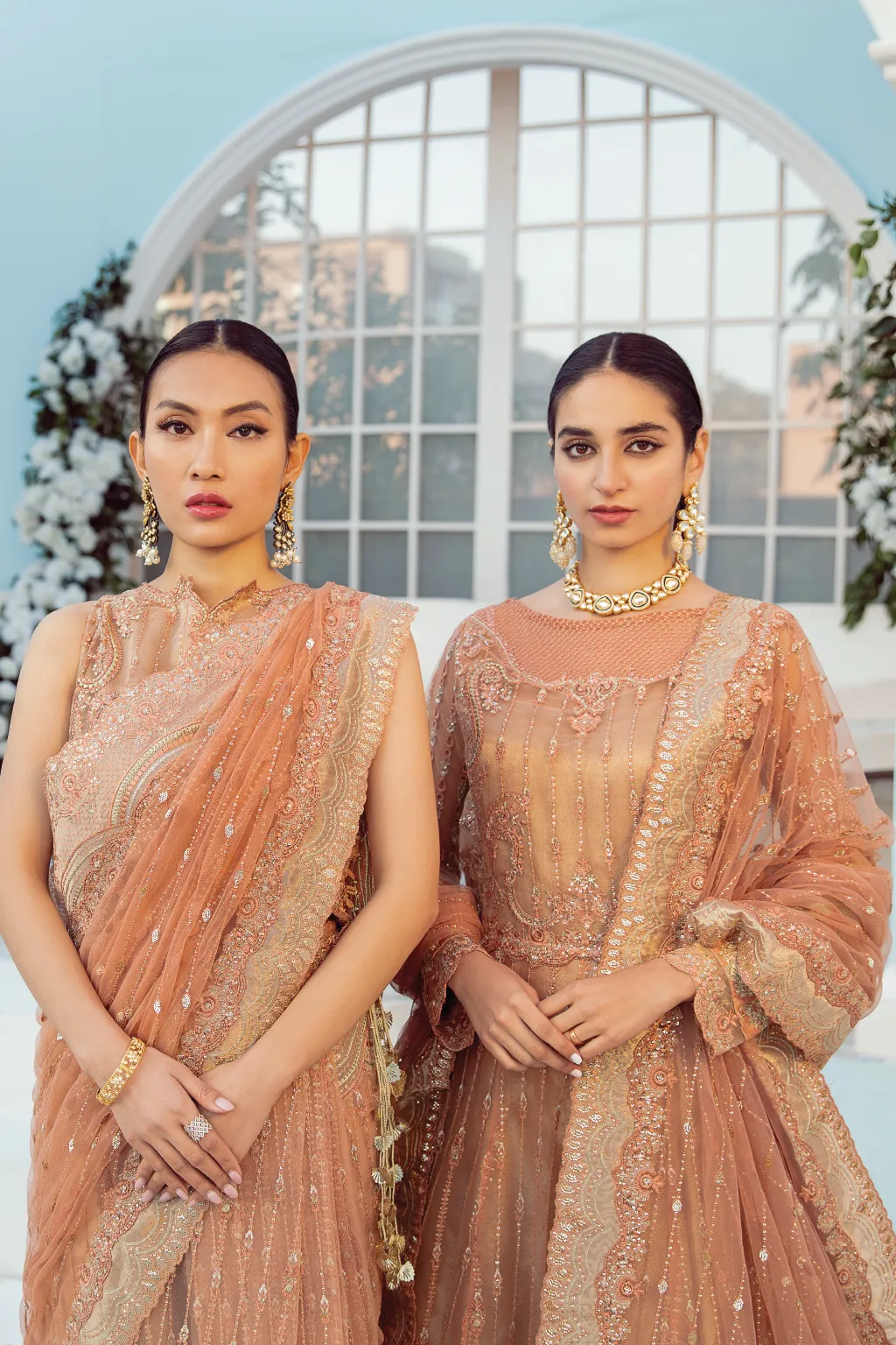 Peach Saree in Net with Elegant Embroidery Work #PF472