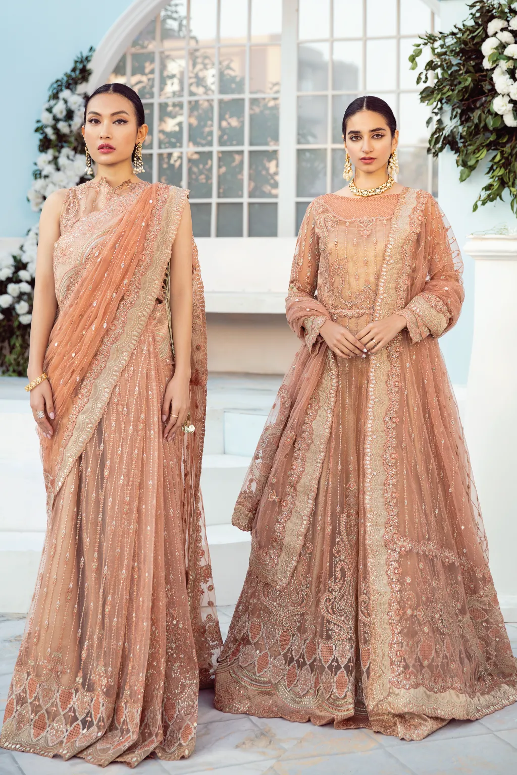 Peach Saree in Net with Elegant Embroidery Work #PF472