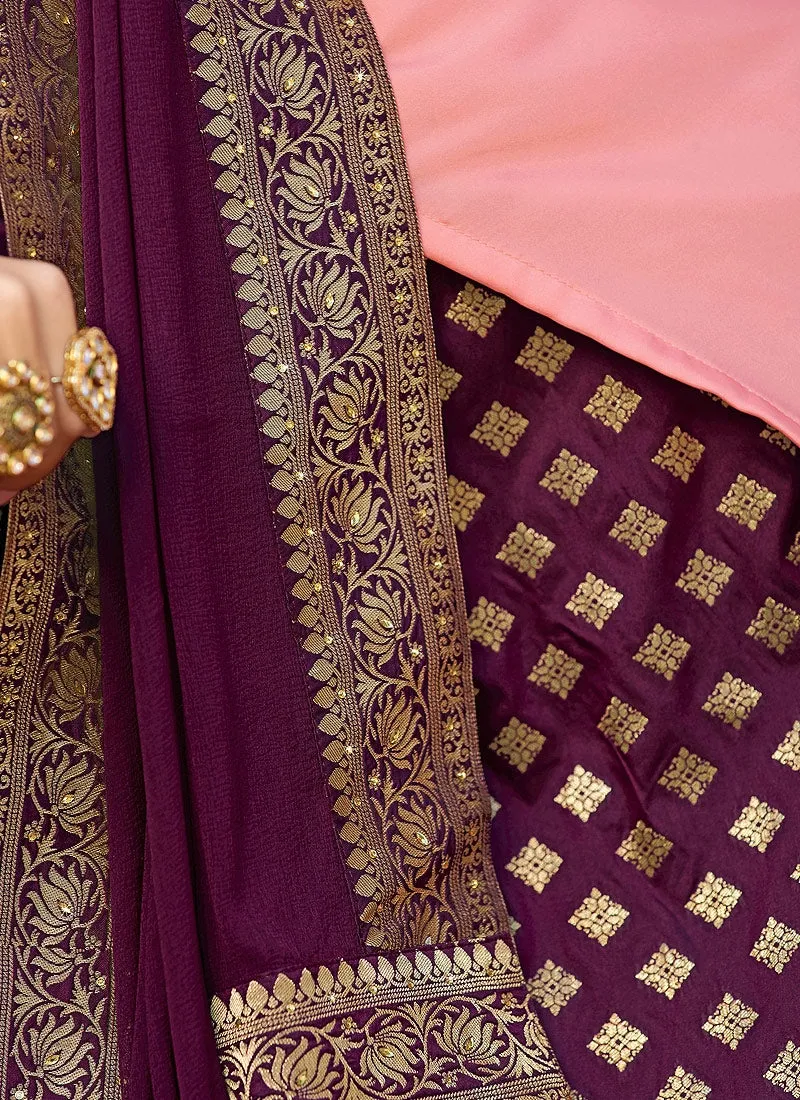 Pink And Purple Embroidered Lehenga Kurti Set